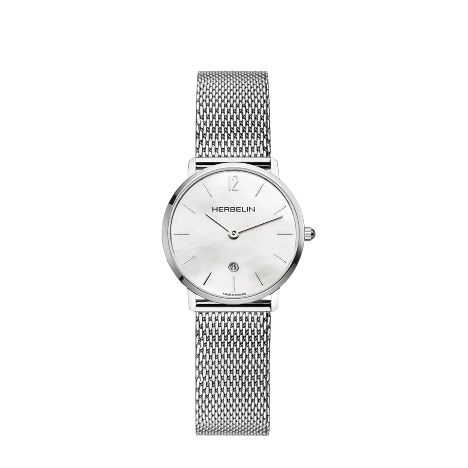 herbelin-city-quartz-femme-30-5-mm-nacre-maille-milanaise-montre image 1