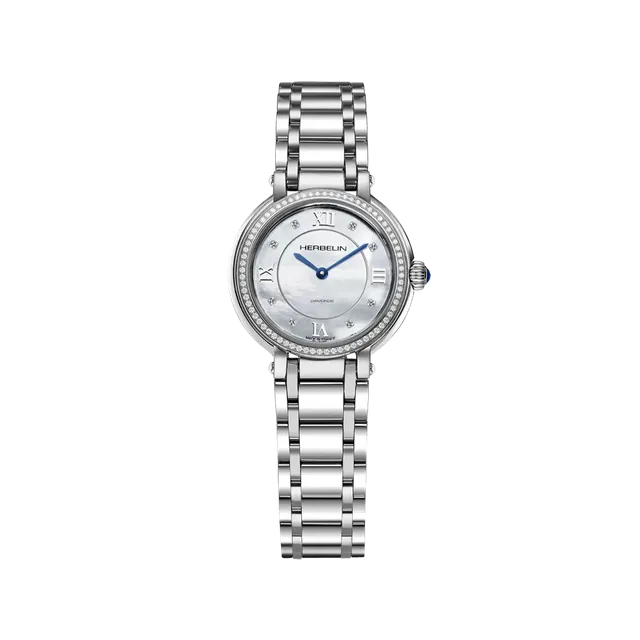 herbelin-galet-quartz-diamants-femme-acier-nacre-blanche image 1