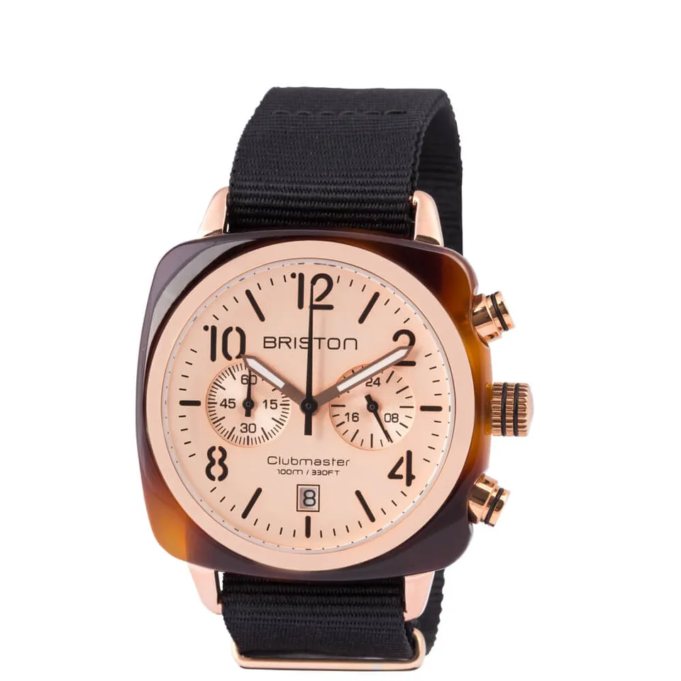 briston-clubmaster-classic-chrono-40-mm-gold-or-rose-montre-quartz-nato-noir image 1