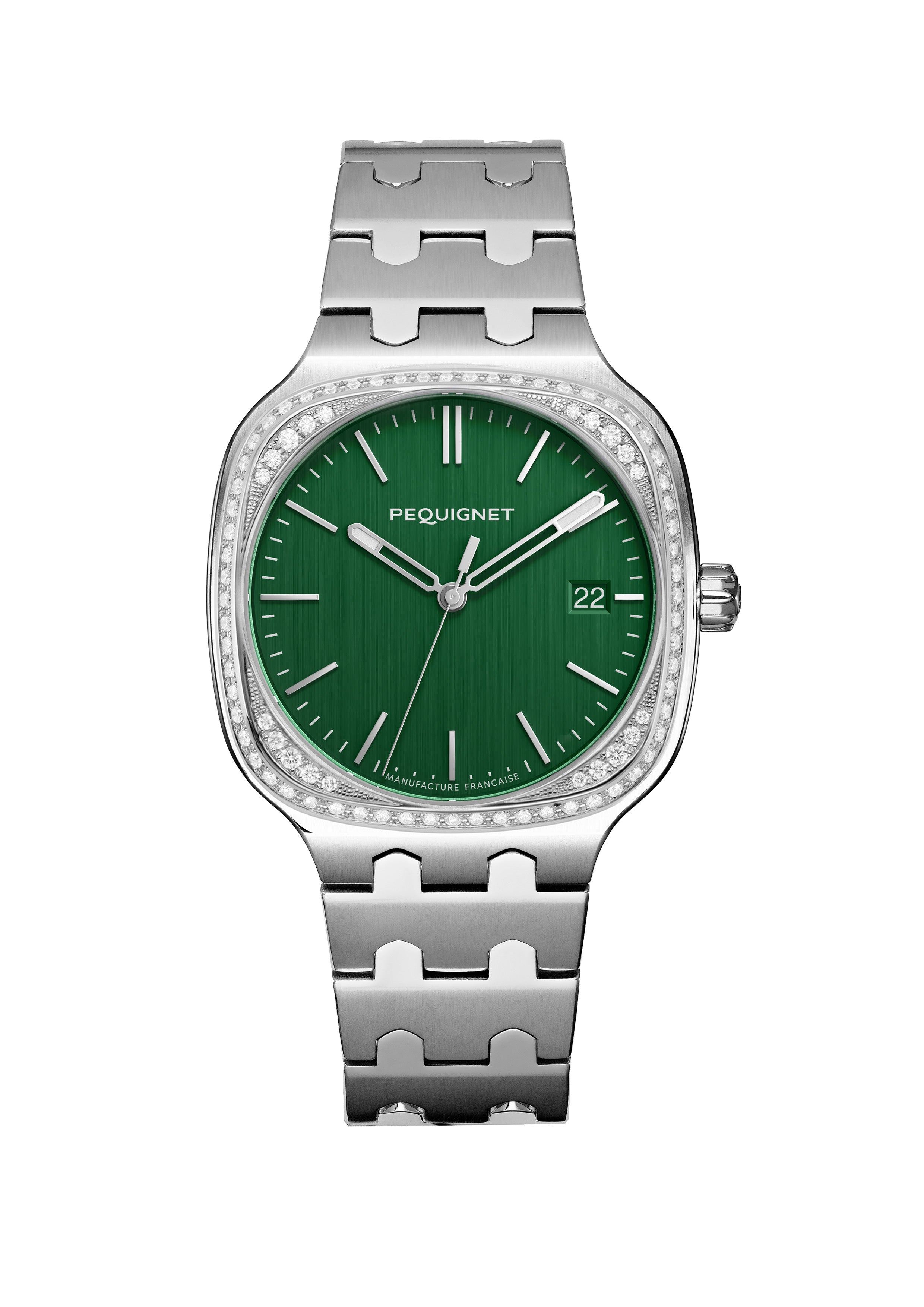 pequignet-concorde-vert-anglais-lunette-diamants-montre-femme-automatique image 1