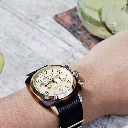 briston-clubmaster-classic-chronographe-40-mm-gold-champagne-nato-noir-quartz image 3