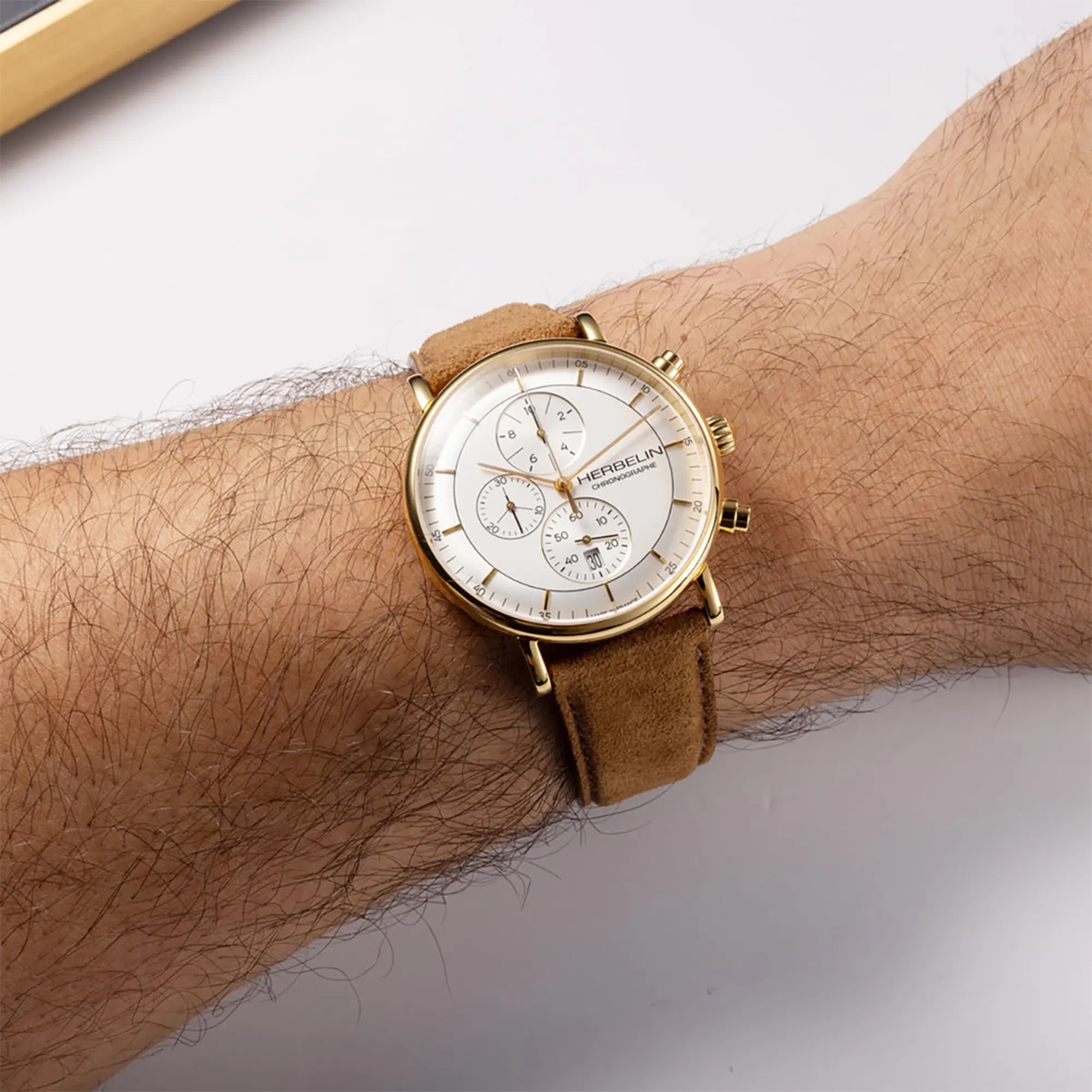 herbelin-inspiration-chronographe-quartz-dor-cuir-camel-homme-montre image 2