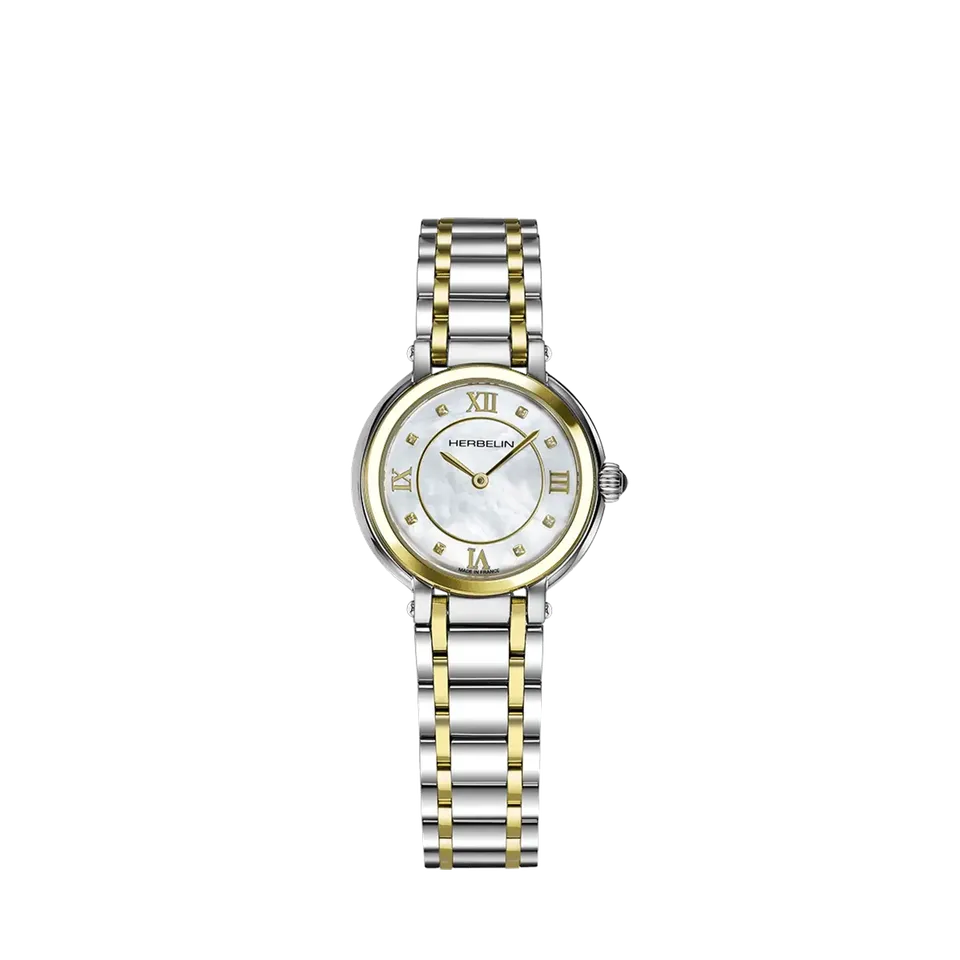 herbelin-galet-montre-femme-quartz-bicolore-zirconium-nacre image 1