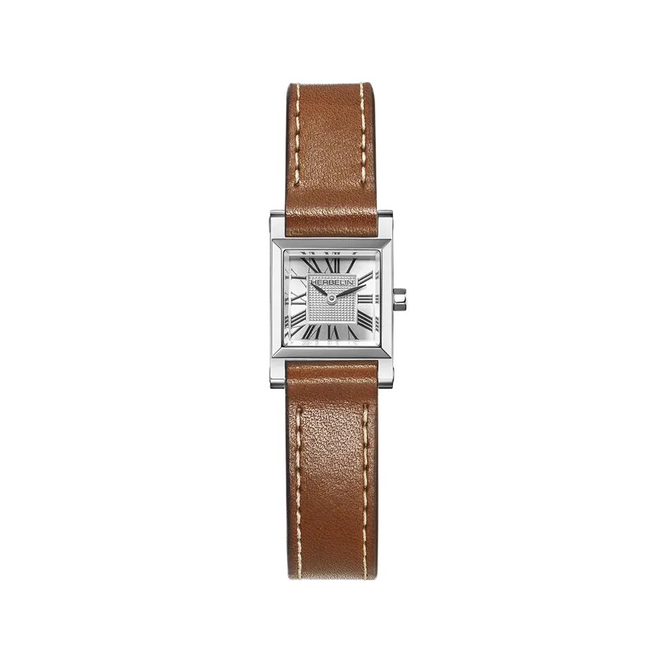 herbelin-antar-s-quartz-carr-acier-cuir-camel-montre-femme image 1