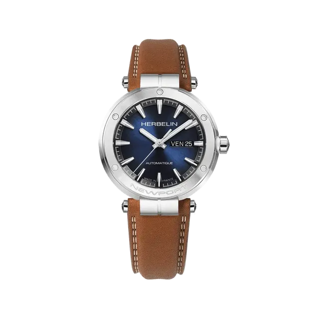 herbelin-newport-automatique-bleu-cuir-camel-homme-montre-automatique image 1