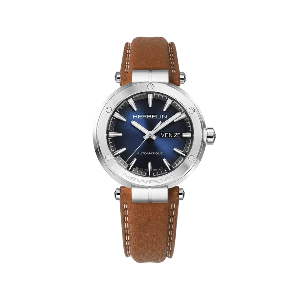 herbelin-newport-automatique-bleu-cuir-camel-homme-montre-automatique image 1