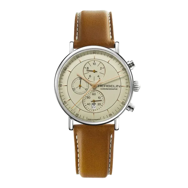 herbelin-inspiration-chronographe-quartz-montre-homme-acier-cuir-gold image 1