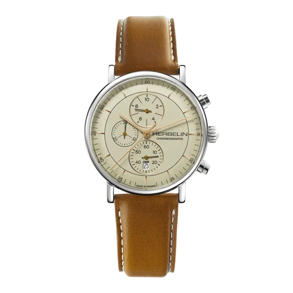 herbelin-inspiration-chronographe-quartz-montre-homme-acier-cuir-gold image 1