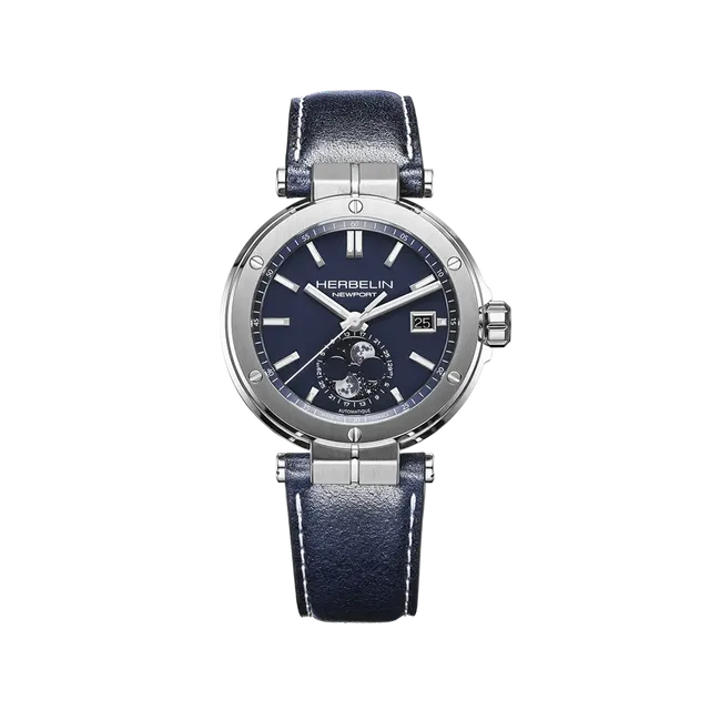 herbelin-newport-automatique-phases-de-lune-montre-homme-acier-bleu-cuir image 1