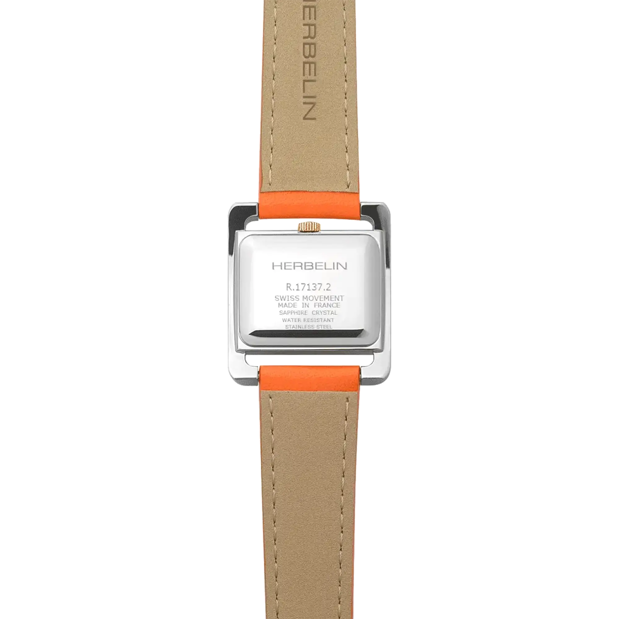 herbelin-ve-avenue-quartz-montre-femme-acier-orange-cuir image 4