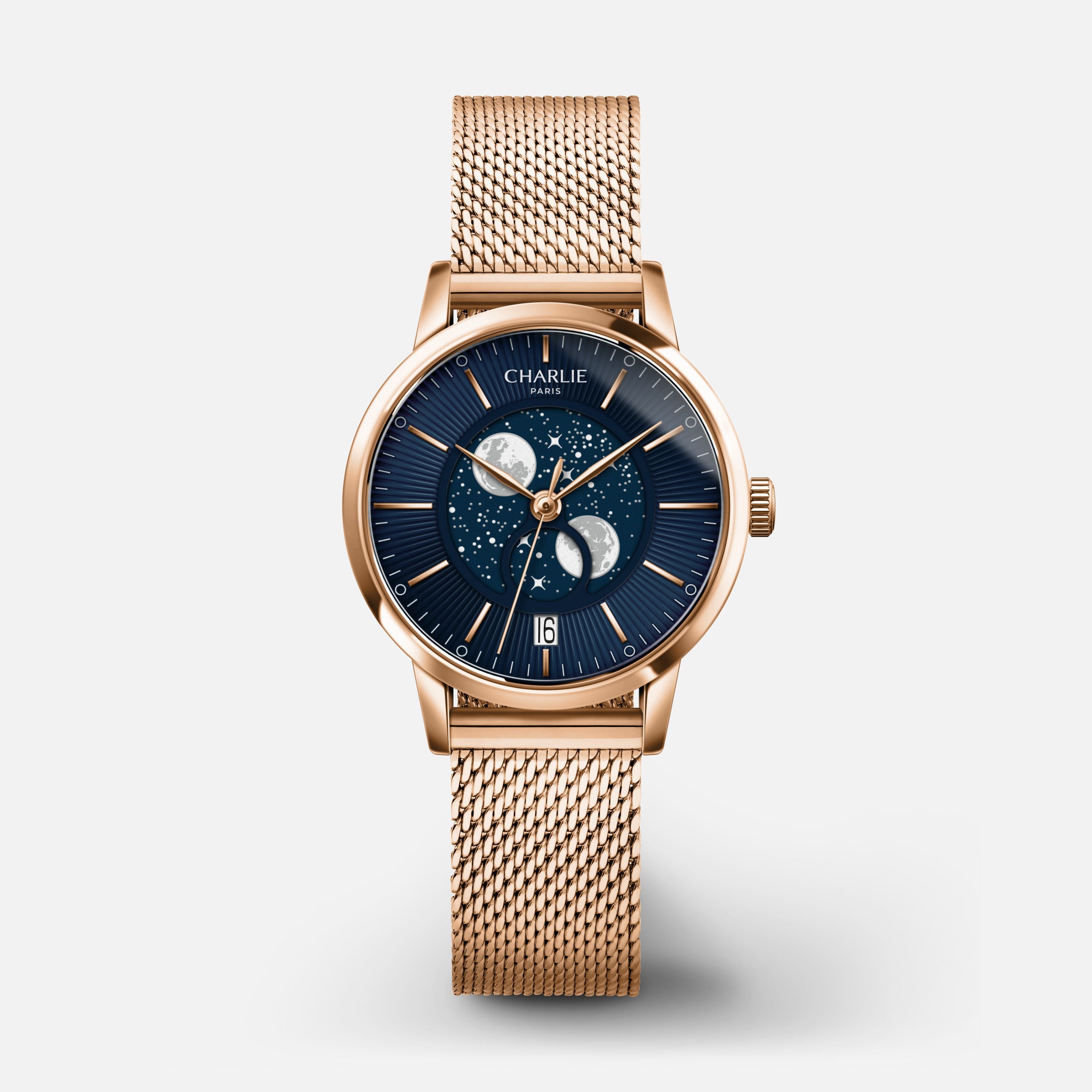charlie-paris-sully-phase-de-lune-dor-rose-bleu-montre-femme-quartz-suisse-30-mm image 5