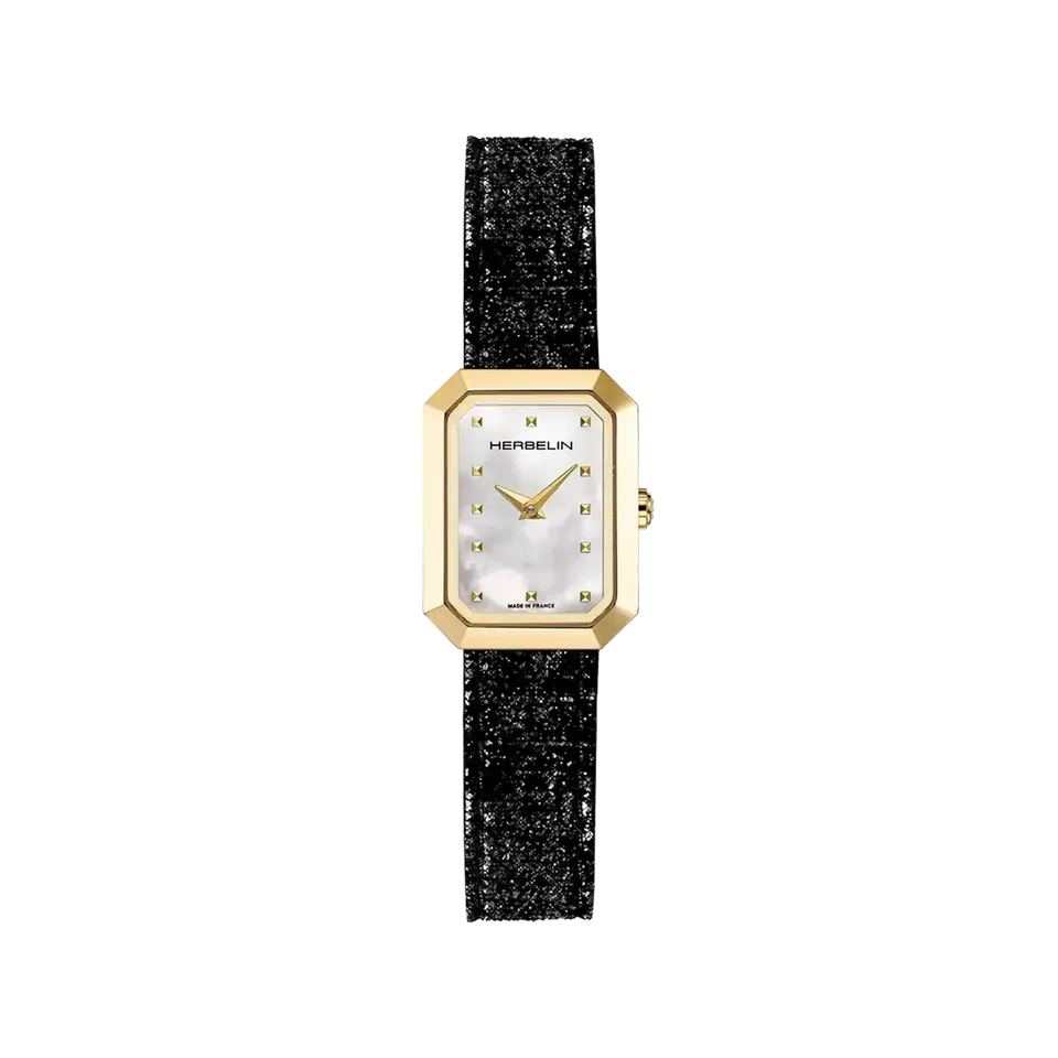herbelin-octog-ne-quartz-montre-femme-dor-e-cuir-noir-nacre image 1
