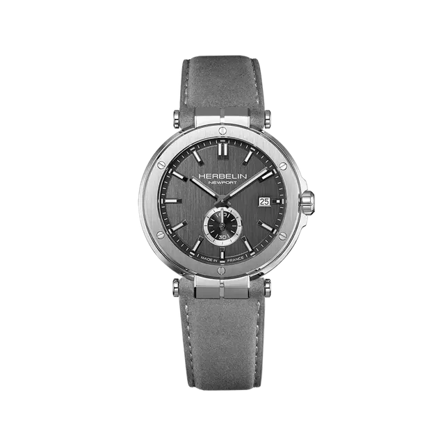 herbelin-newport-quartz-gris-cuir-gris-montre-homme-acier image 1