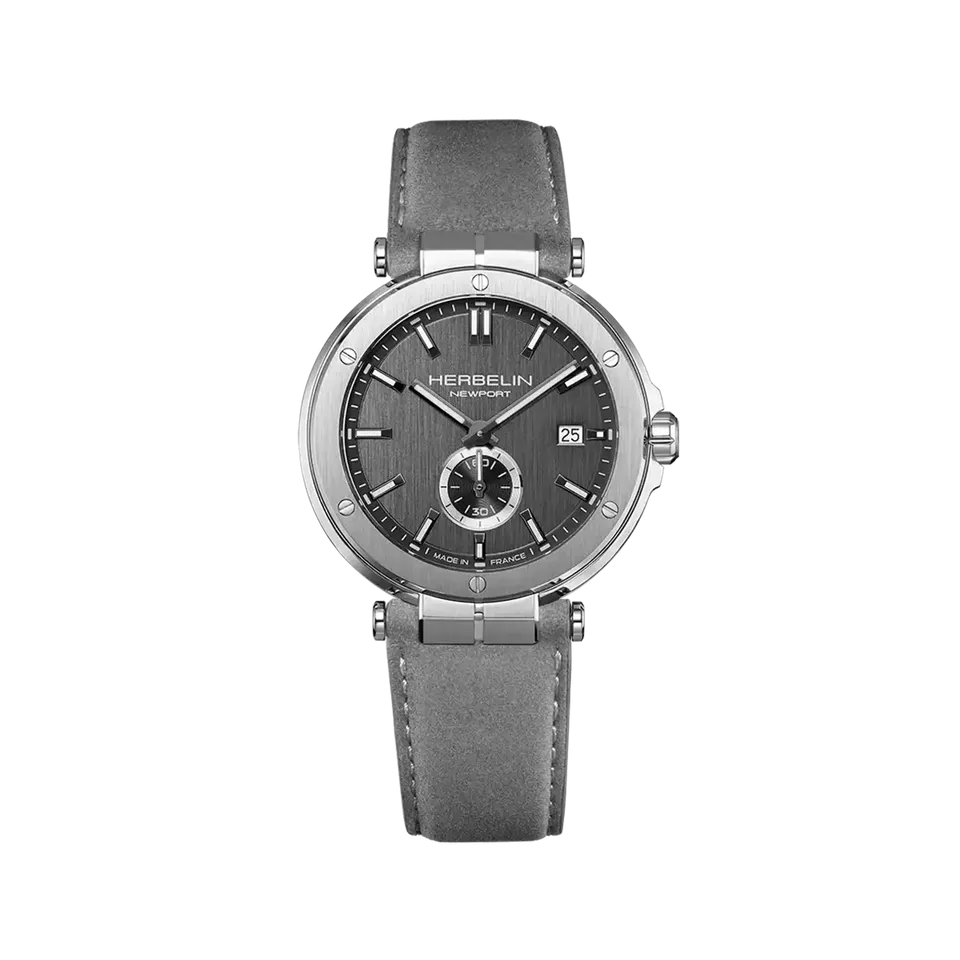 herbelin-newport-quartz-gris-cuir-gris-montre-homme-acier image 1
