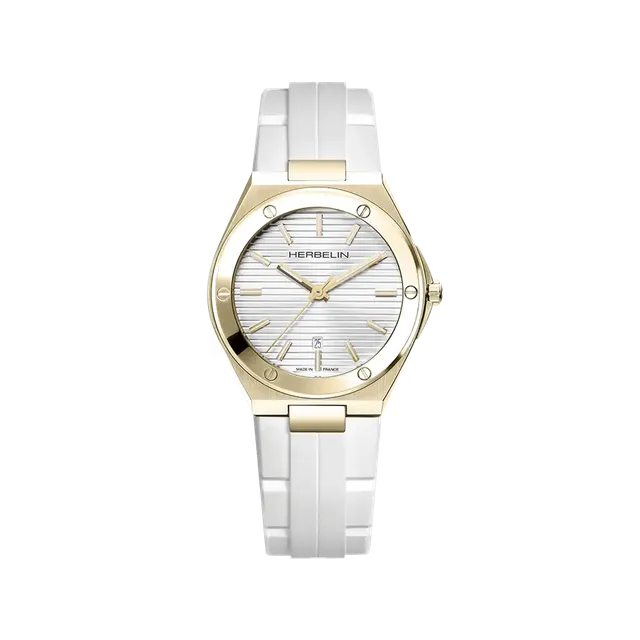 herbelin-cap-camarat-quartz-femme-pvd-or-jaune-cadran-blanc-bracelet-caoutchouc image 1