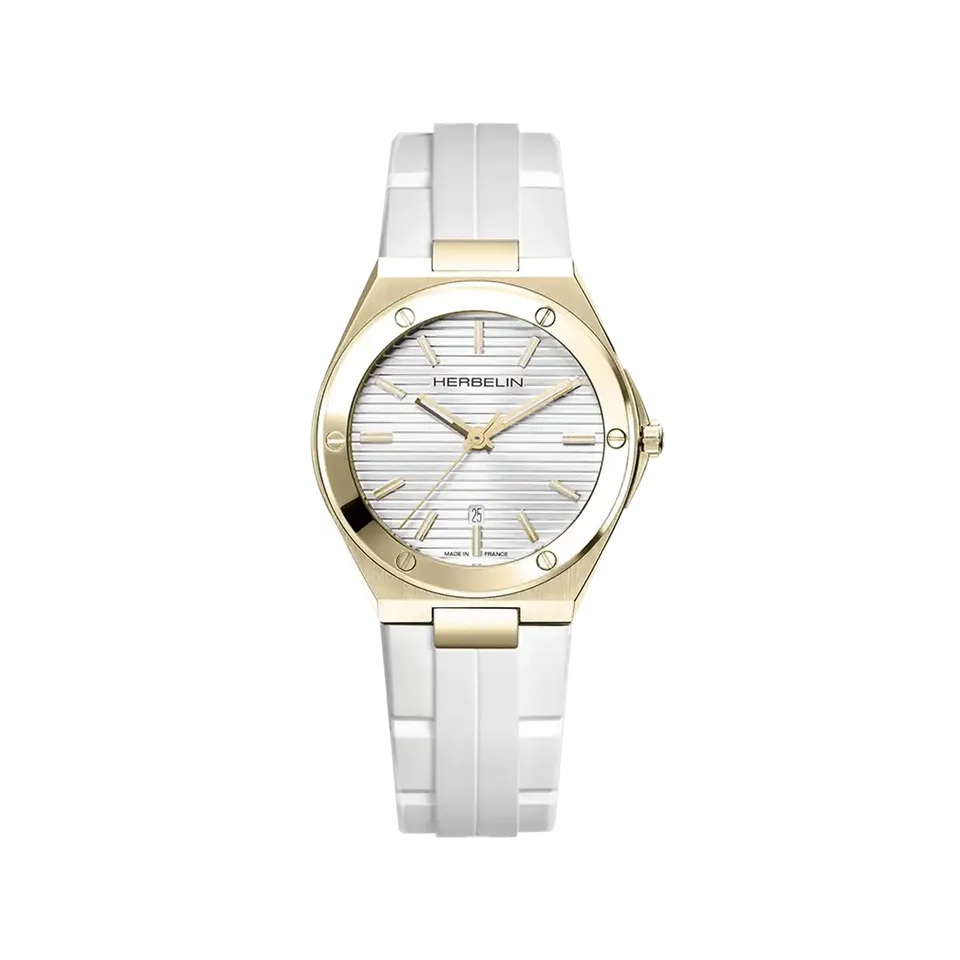 herbelin-cap-camarat-quartz-femme-pvd-or-jaune-cadran-blanc-bracelet-caoutchouc image 1