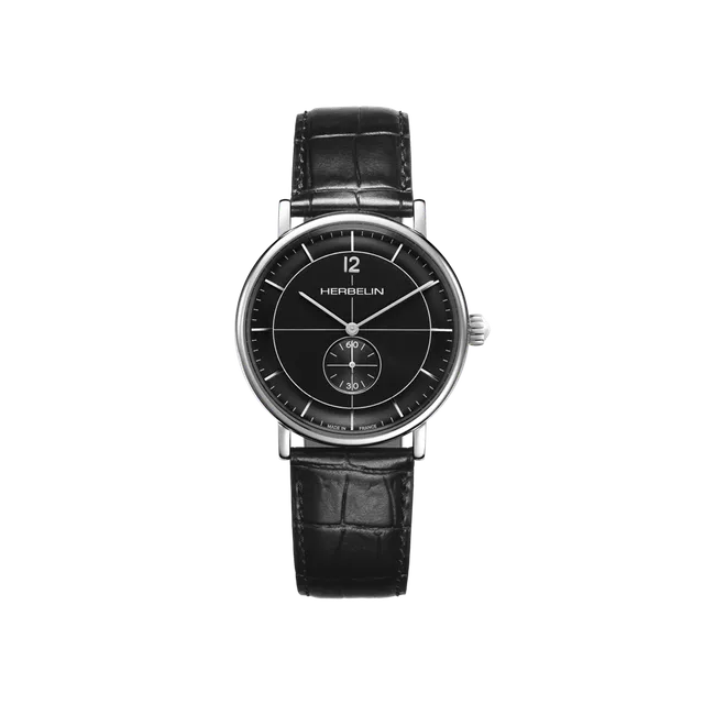 herbelin-inspiration-petite-seconde-quartz-montre-homme-acier-40-mm-cuir-noir image 1