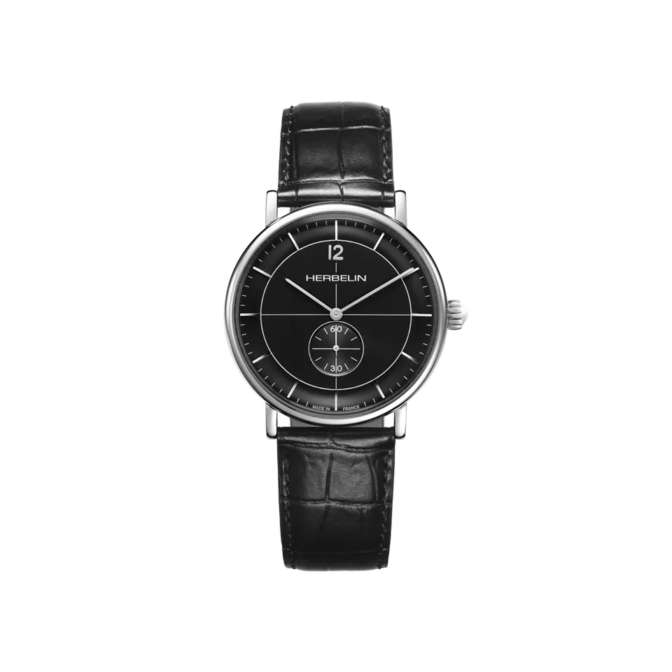 herbelin-inspiration-petite-seconde-quartz-montre-homme-acier-40-mm-cuir-noir image 1