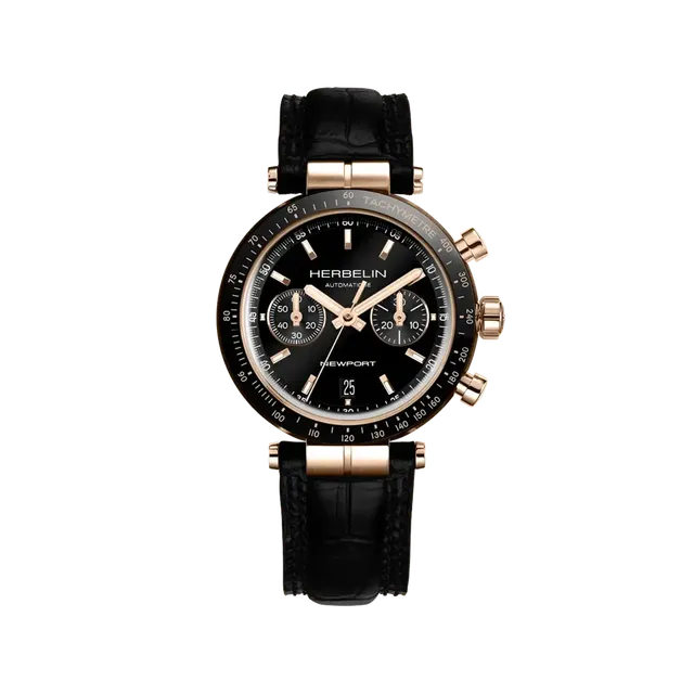 herbelin-newport-automatique-chrono-noir-pvd-or-rose-42-mm-montre-homme-dition-l image 1