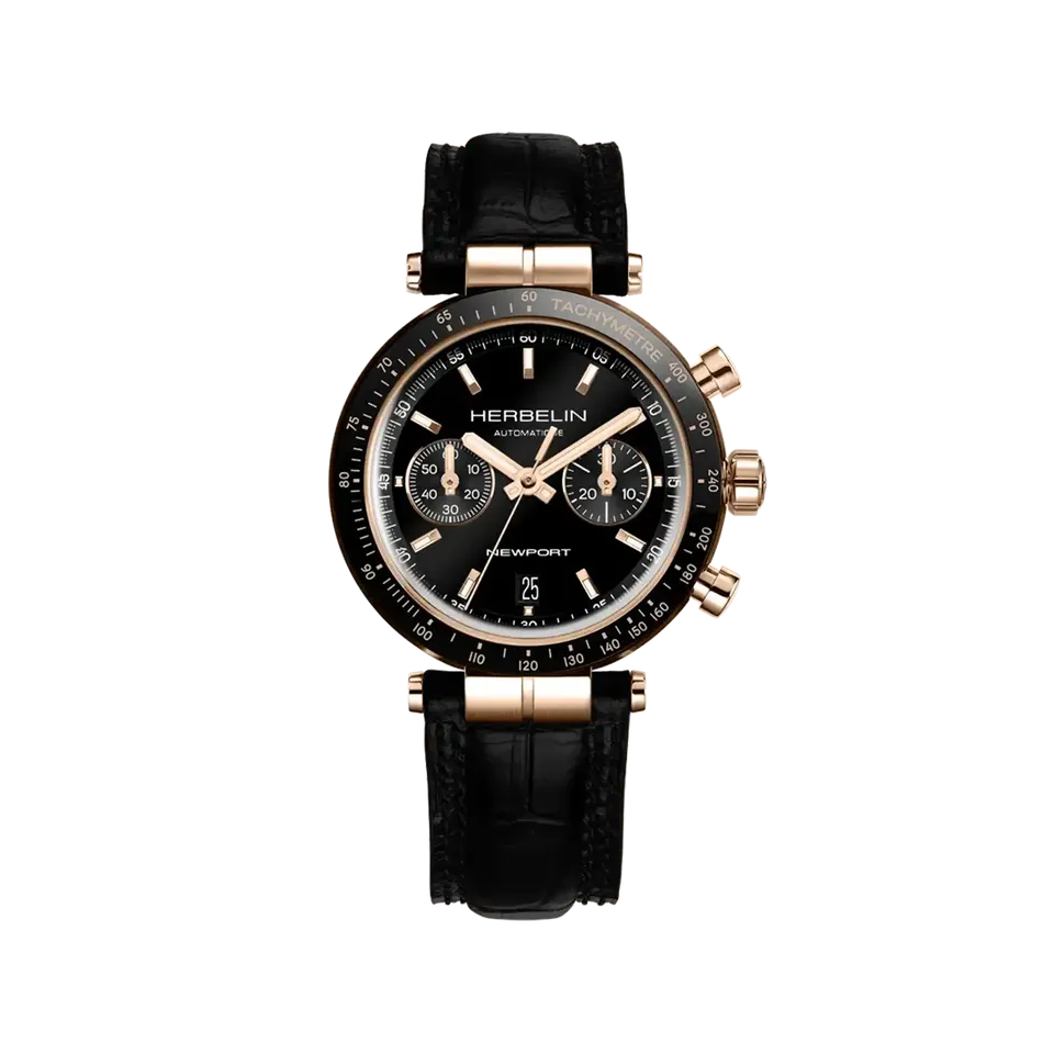 herbelin-newport-automatique-chrono-noir-pvd-or-rose-42-mm-montre-homme-dition-l image 1