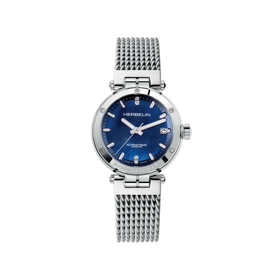 herbelin-newport-automatique-dame-nacre-bleue-diamants-acier image 1