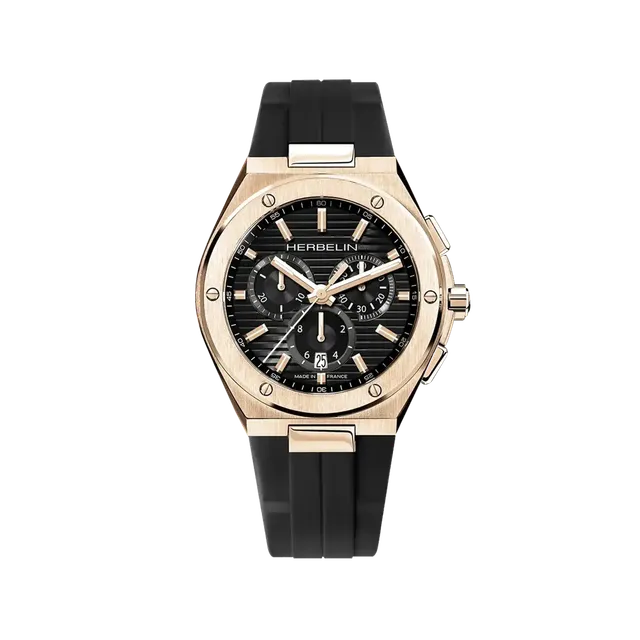 herbelin-cap-camarat-chronographe-42-mm-noir-pvd-or-rose-montre-homme-quartz image 1