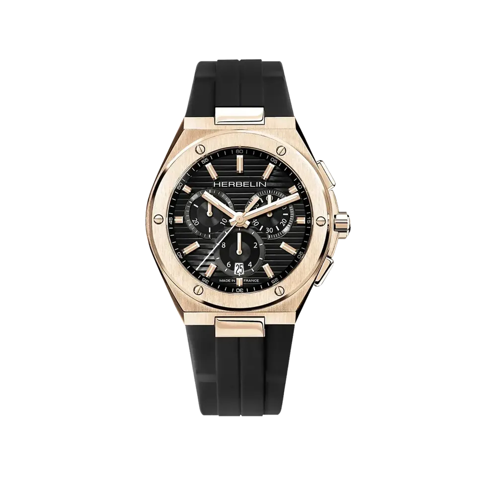 herbelin-cap-camarat-chronographe-42-mm-noir-pvd-or-rose-montre-homme-quartz image 1
