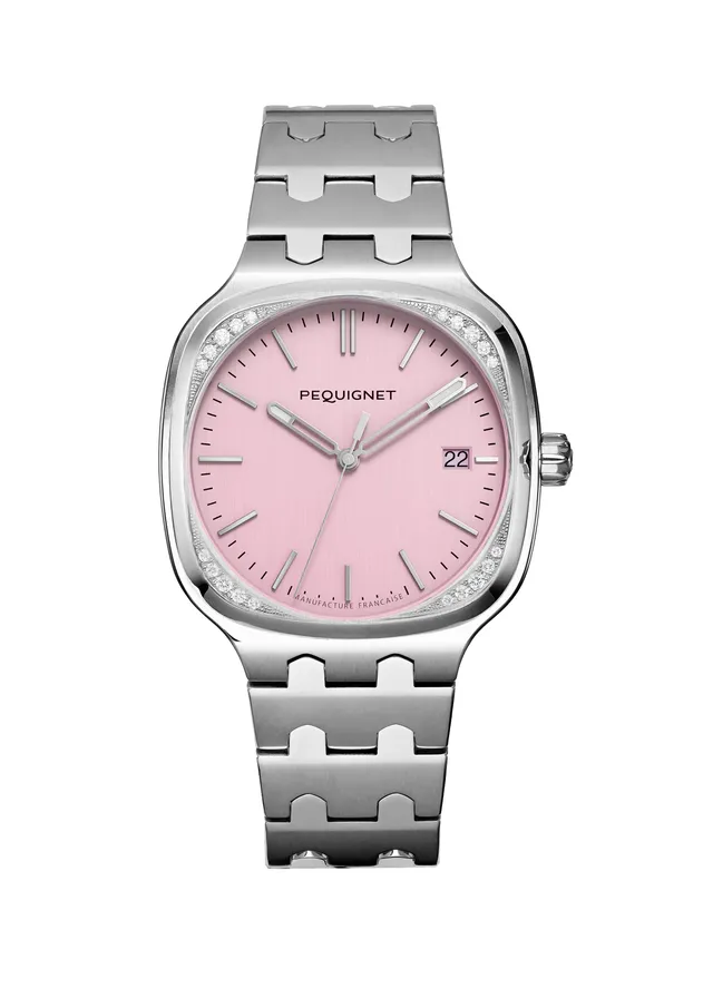 pequignet-concorde-rose-20-diamants-montre-sport-chic-acier-calibre-initial image 1