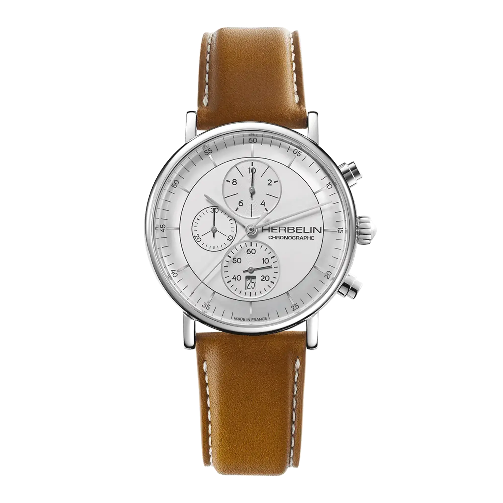 herbelin-inspiration-montre-chronographe-homme-acier-cuir-camel image 1