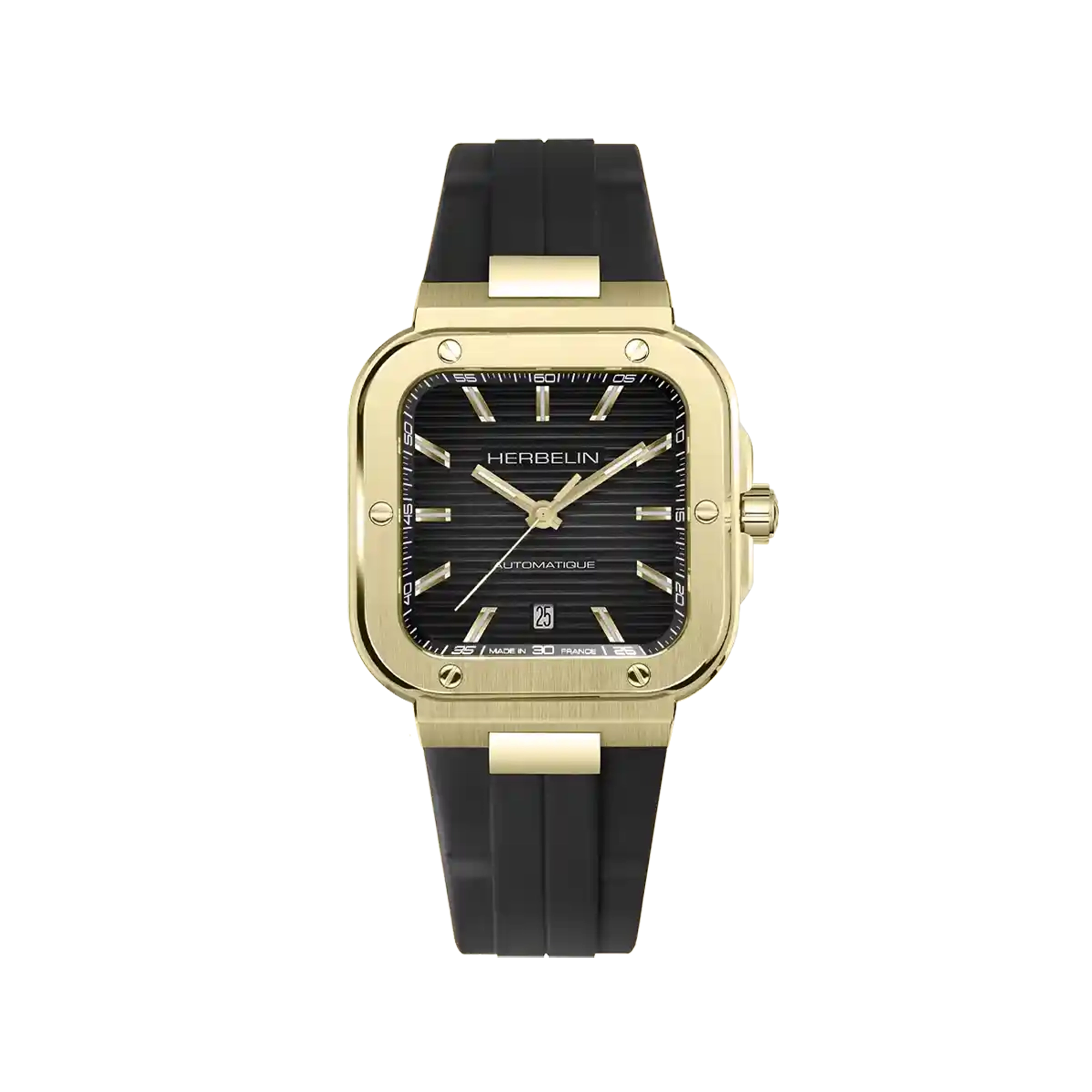 herbelin-cap-camarat-square-automatique-acier-pvd-or-1n-noir-39mm-montre-homme image 1