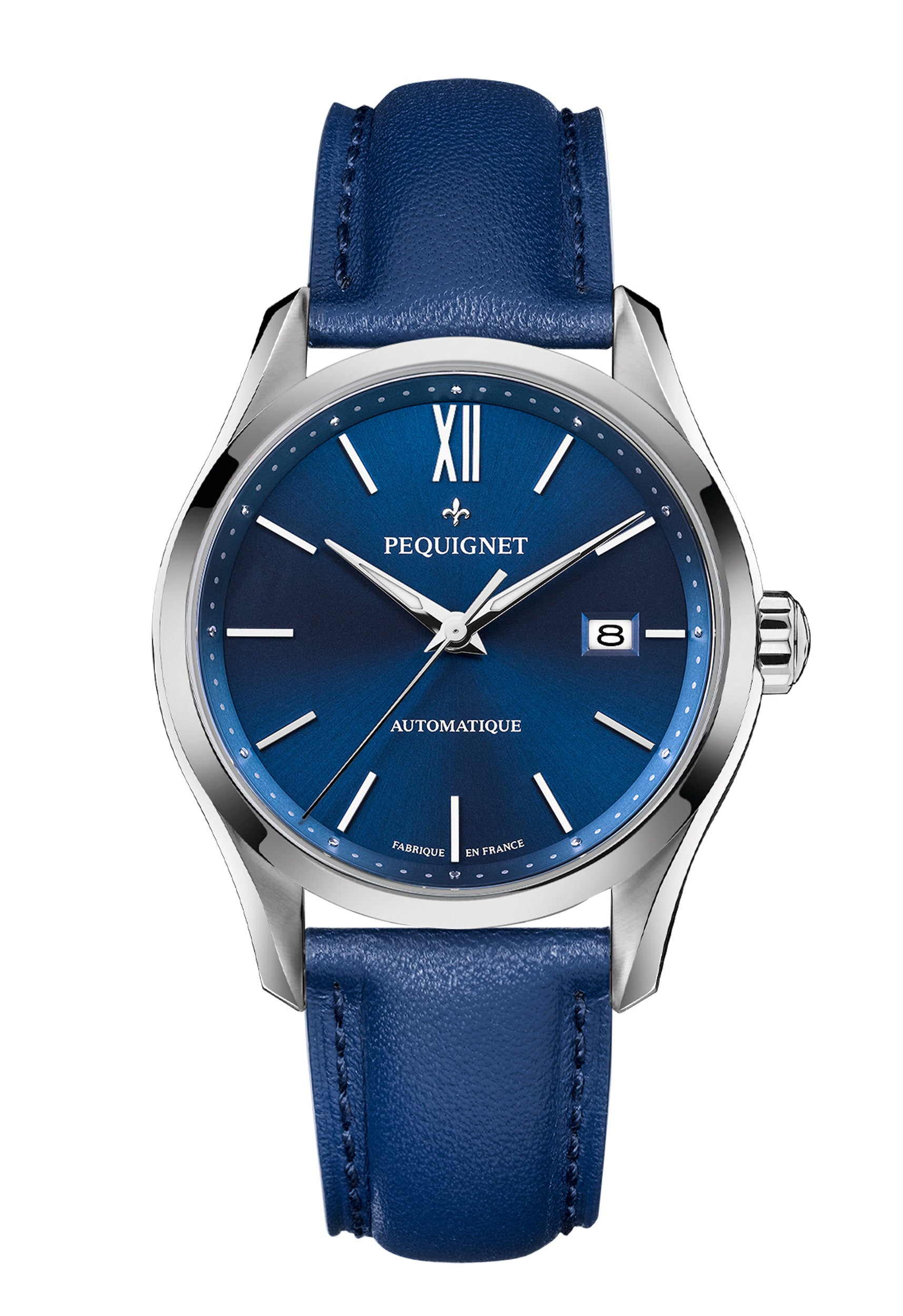 pequignet-l-gance-cadran-bleu-date-3-aiguilles-automatique-montre-homme-urbaine image 1