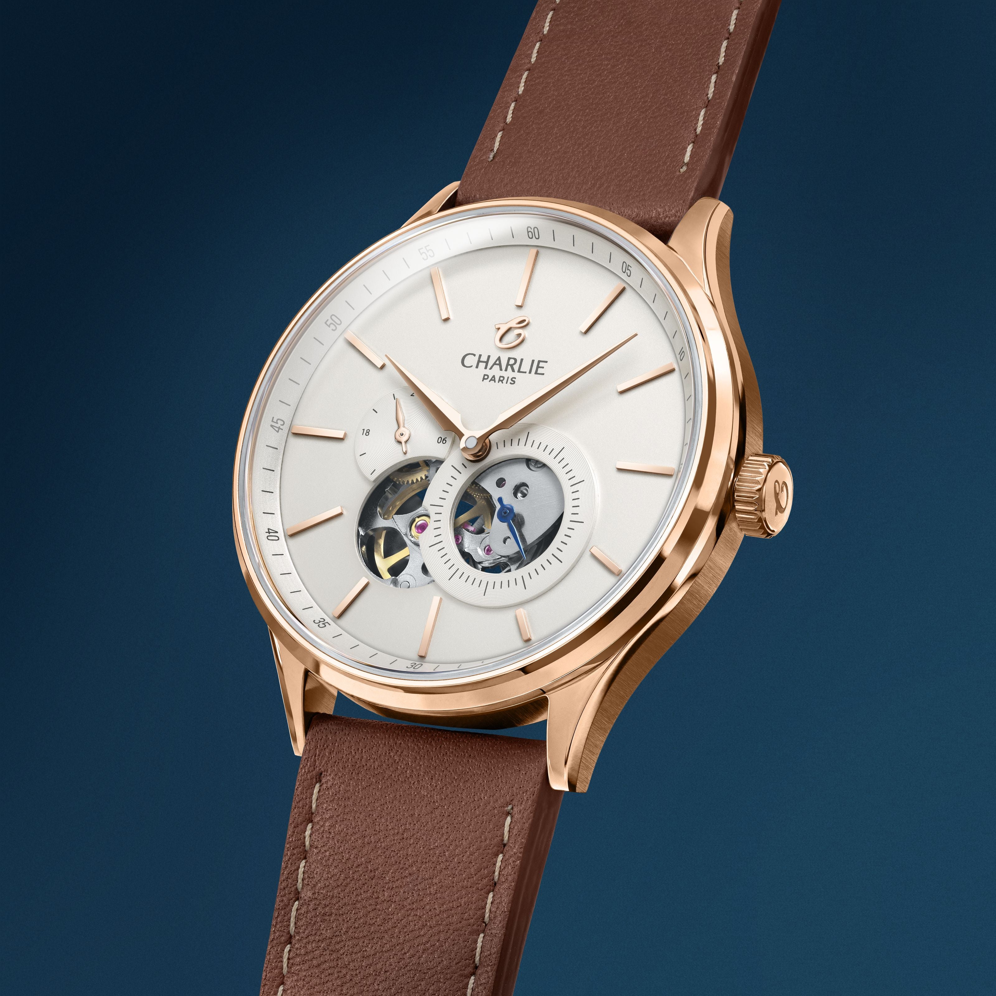 charlie-paris-initial-montre-automatique-c-ur-ouvert-dor-rose-40mm-cadran-dor image 3