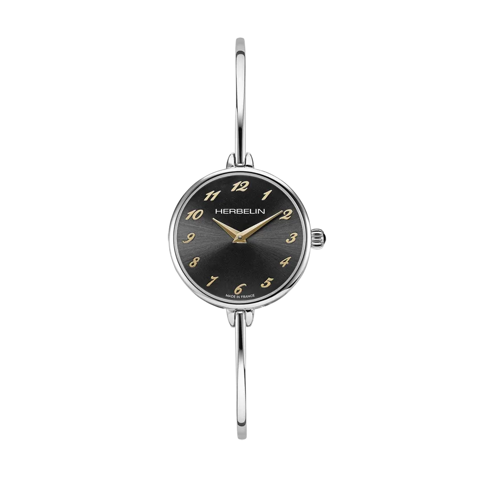 herbelin-fil-montre-quartz-femme-acier-noir-jonc image 1