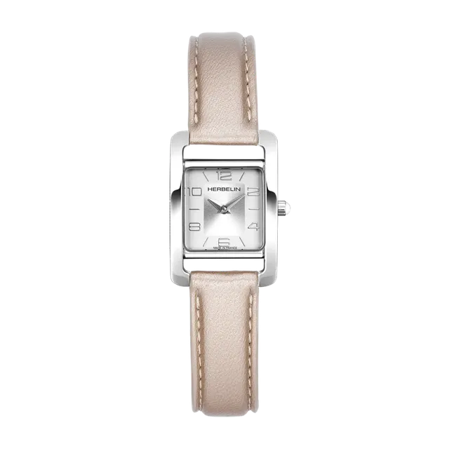 herbelin-ve-avenue-femme-acier-rectangulaire-cuir-rose-quartz image 1
