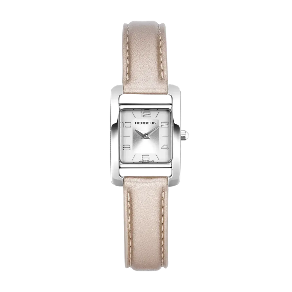 herbelin-ve-avenue-femme-acier-rectangulaire-cuir-rose-quartz image 1