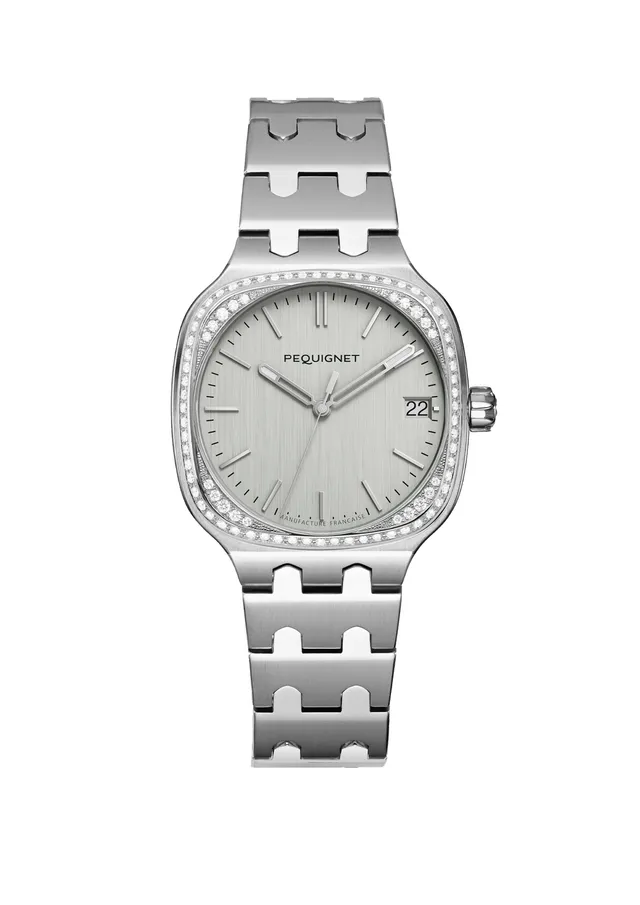 pequignet-concorde-acier-lunette-diamants-cadran-argent-calibre-manufacture-femm image 1