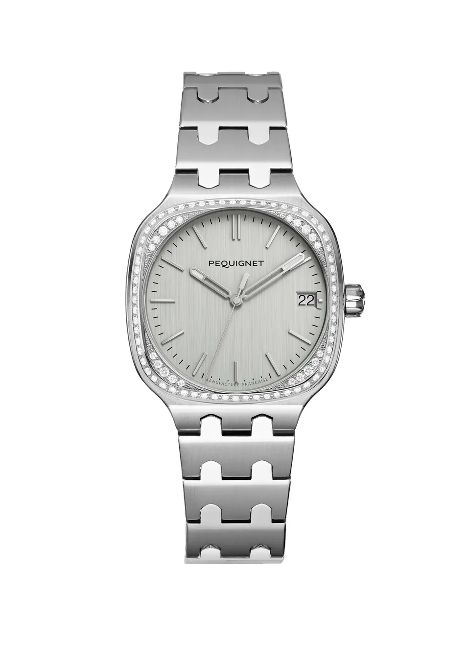 pequignet-concorde-acier-lunette-diamants-cadran-argent-calibre-manufacture-femm image 1