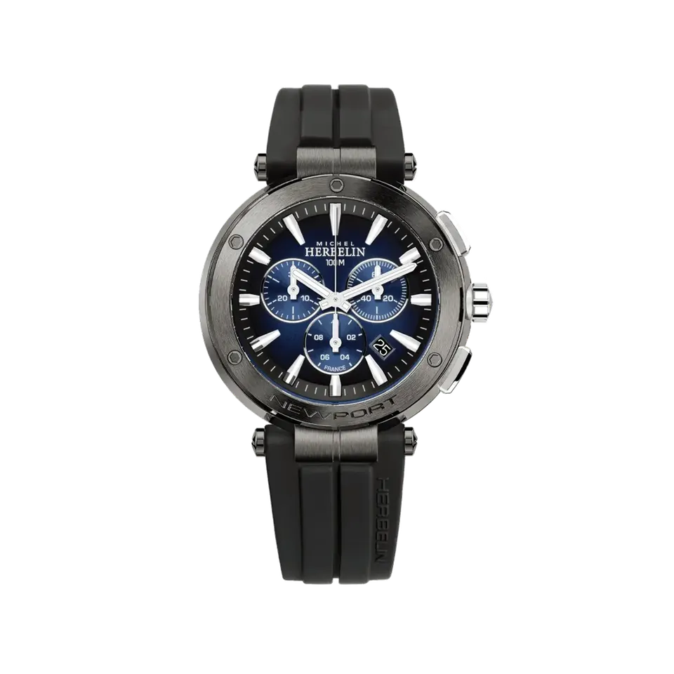 herbelin-newport-chronographe-homme-acier-pvd-noir-cadran-d-grad-bleu-bracelet-f image 1