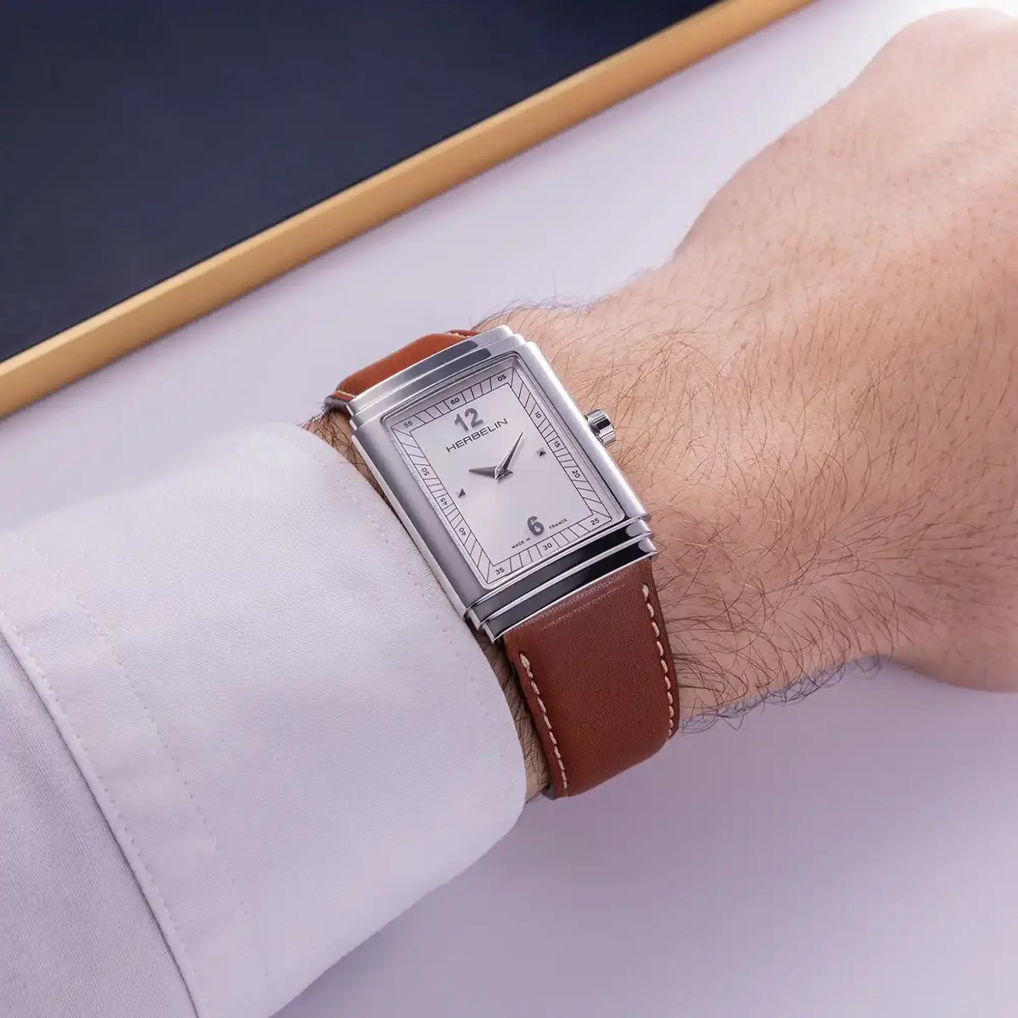 herbelin-art-d-co-1925-s-quartz-montre-homme-acier-cuir image 2