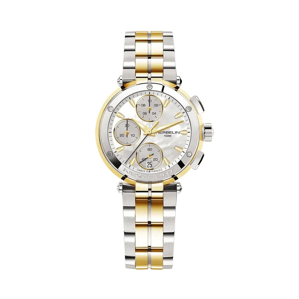 herbelin-newport-chronographe-lady-montre-femme-bicolore-nacre image 1