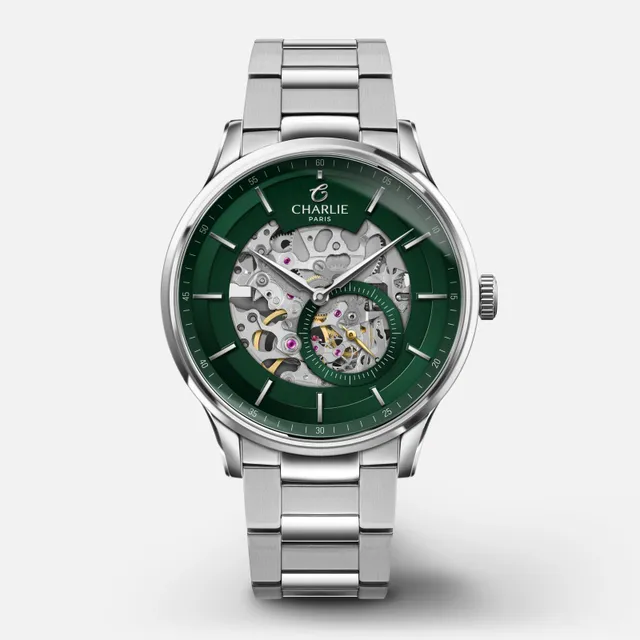charlie-paris-initial-squelette-vert-montre-automatique-homme-40mm image 1