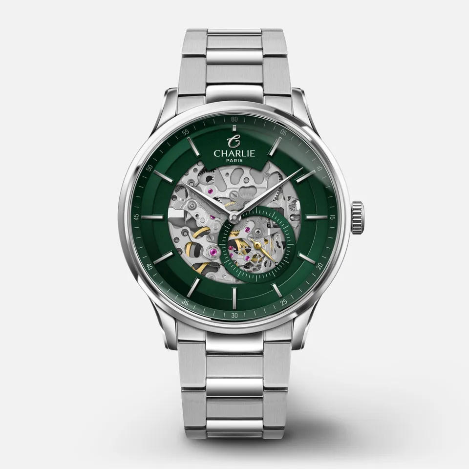 charlie-paris-initial-squelette-vert-montre-automatique-homme-40mm image 1