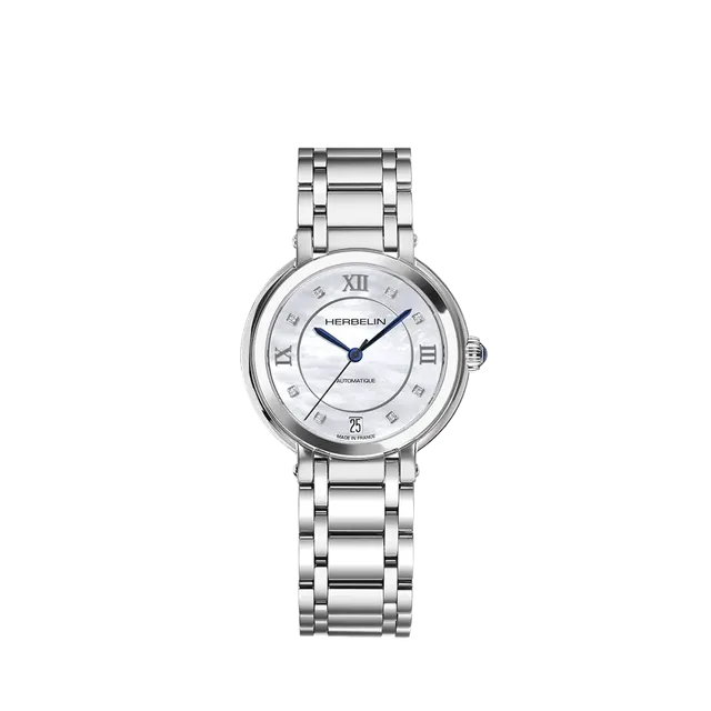 herbelin-galet-automatique-montre-femme-acier-nacre-chiffres-romains image 1