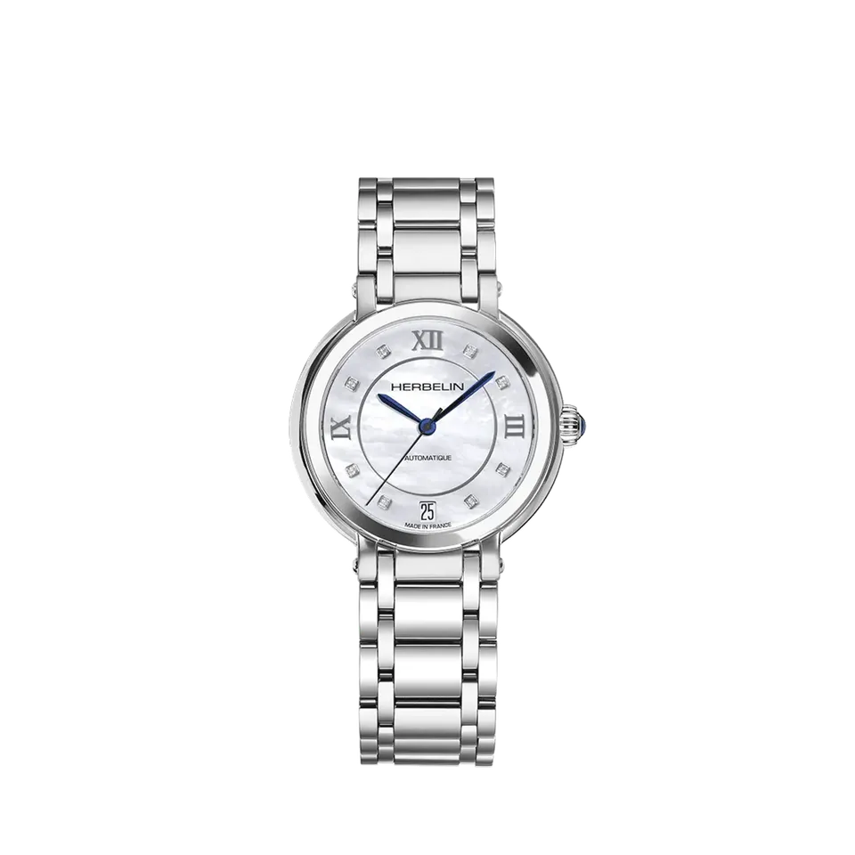 herbelin-galet-automatique-montre-femme-acier-nacre-chiffres-romains image 1