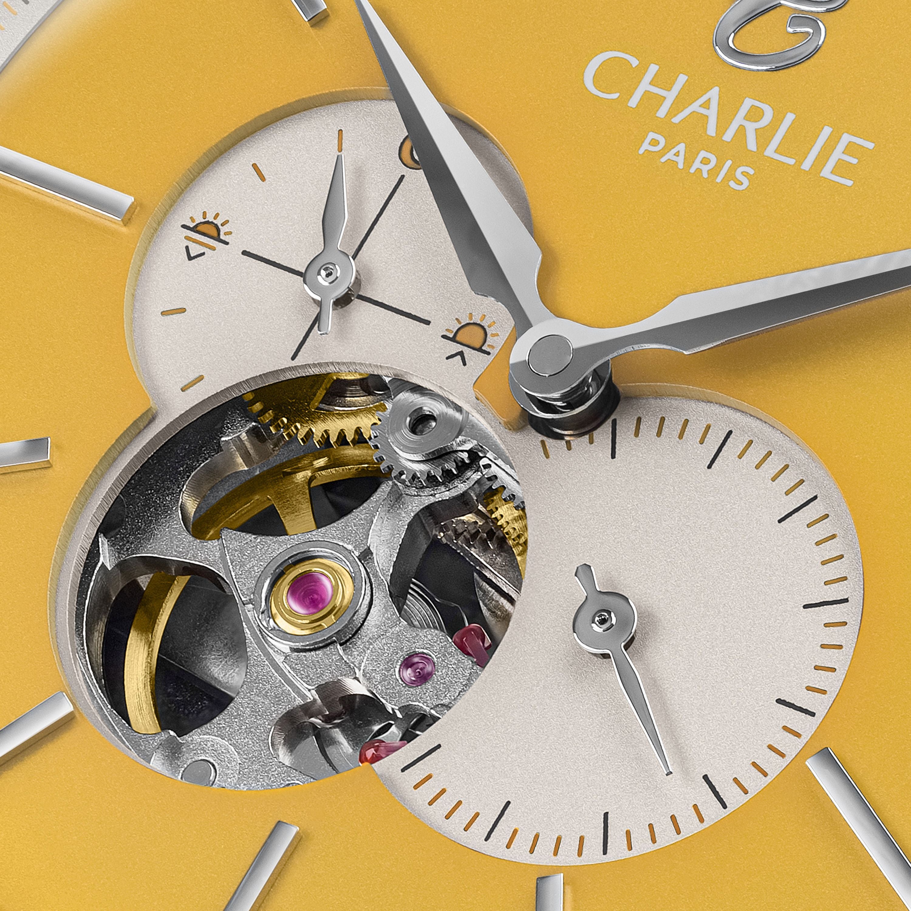 charlie-paris-initial-montre-automatique-c-ur-ouvert-yellow-sunshine-40mm-dition image 5