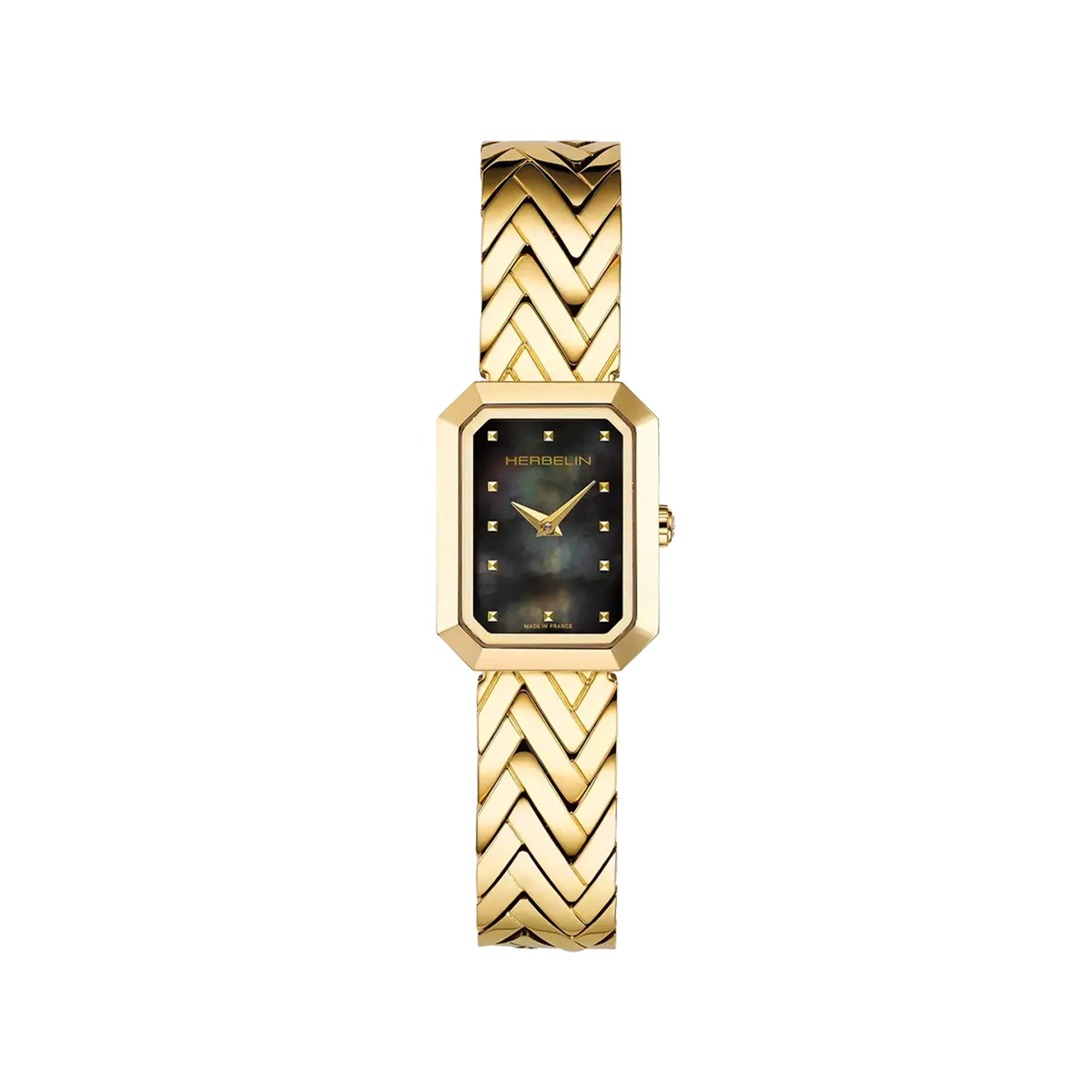 herbelin-octog-ne-chevrons-pvd-or-jaune-nacre-noire-montre-femme-acier image 1