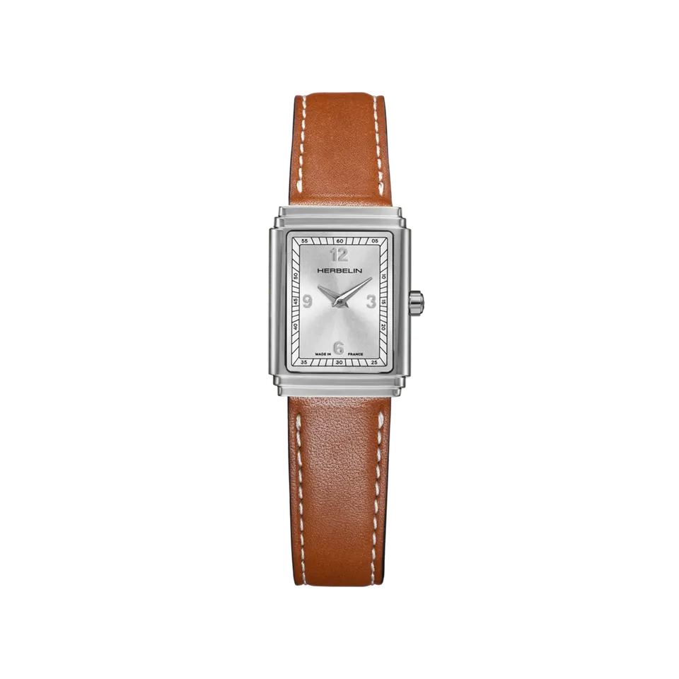 herbelin-art-d-co-1925-s-montre-femme-acier-cuir-camel image 1