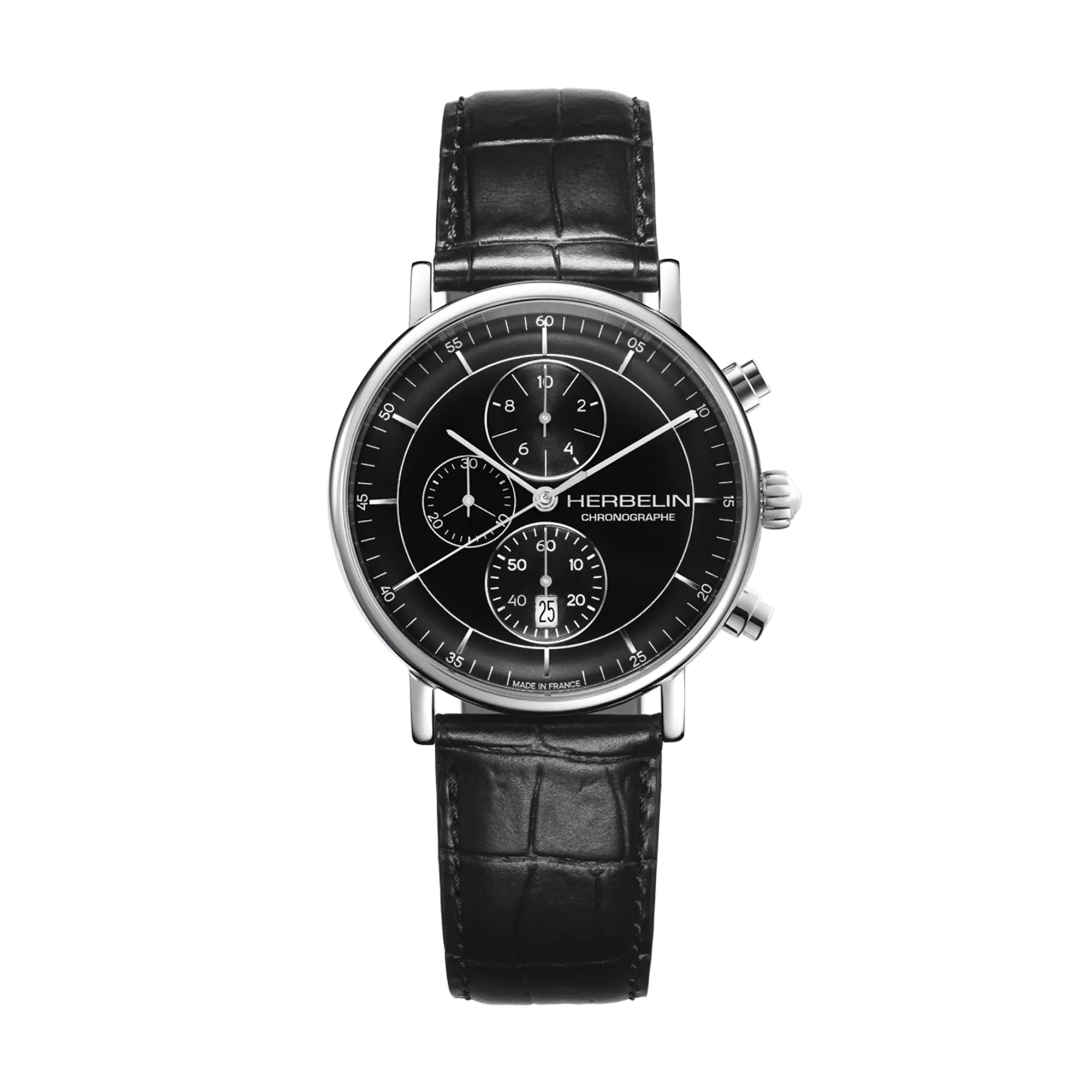 herbelin-inspiration-chronographe-quartz-40-mm-acier-cuir-noir-homme image 1