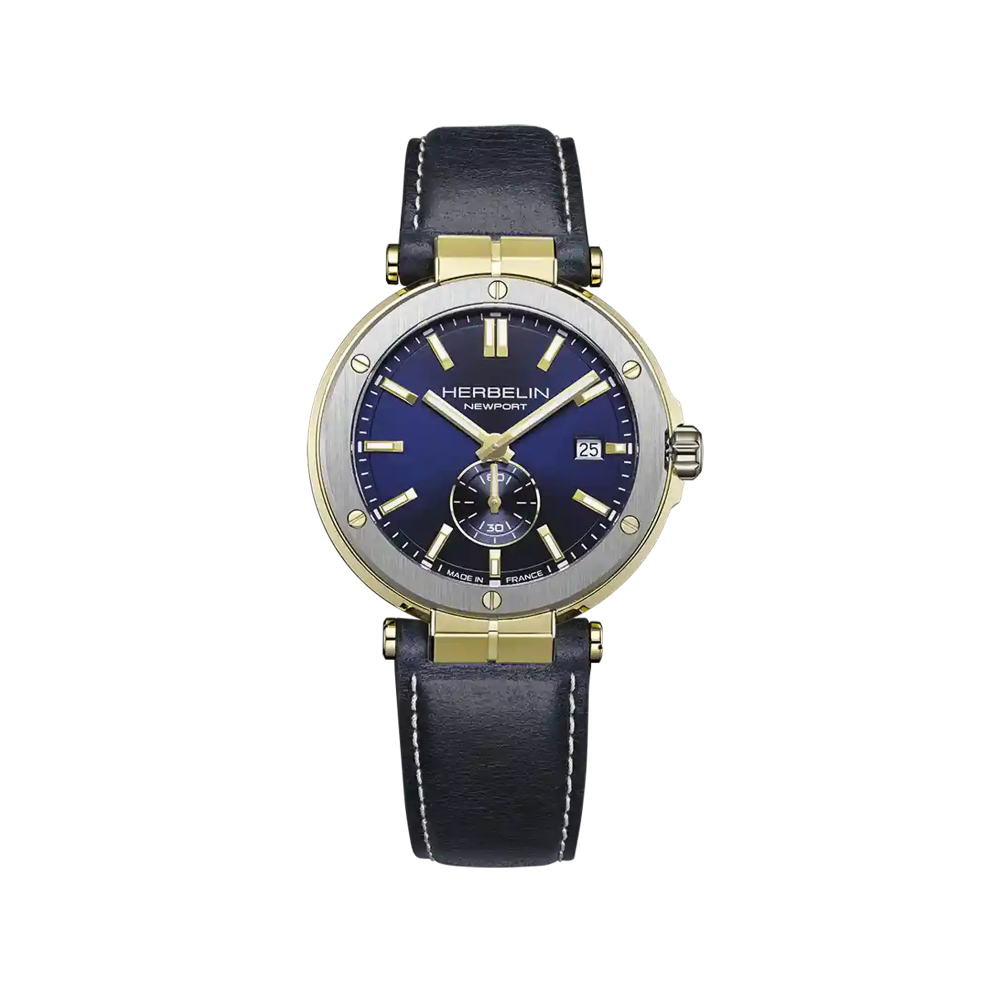 herbelin-newport-montre-quartz-homme-40-5-mm-acier-bicolore-cuir-bleu image 1