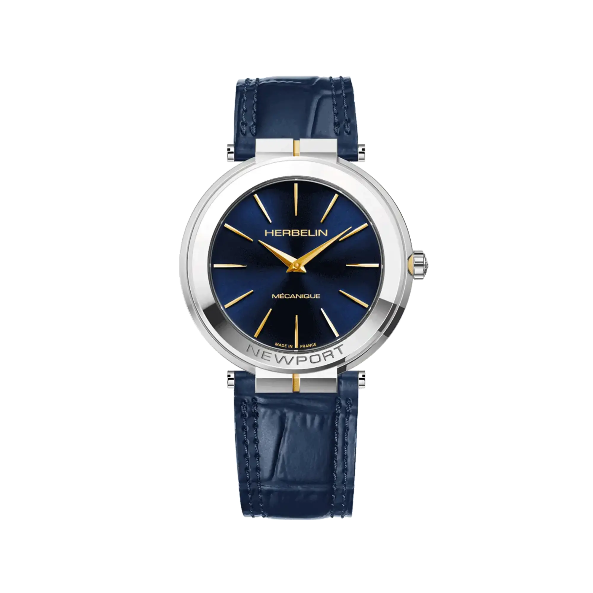 herbelin-newport-slim-m-canique-bleu-dor-montre-homme-cuir-bleu-croco image 1